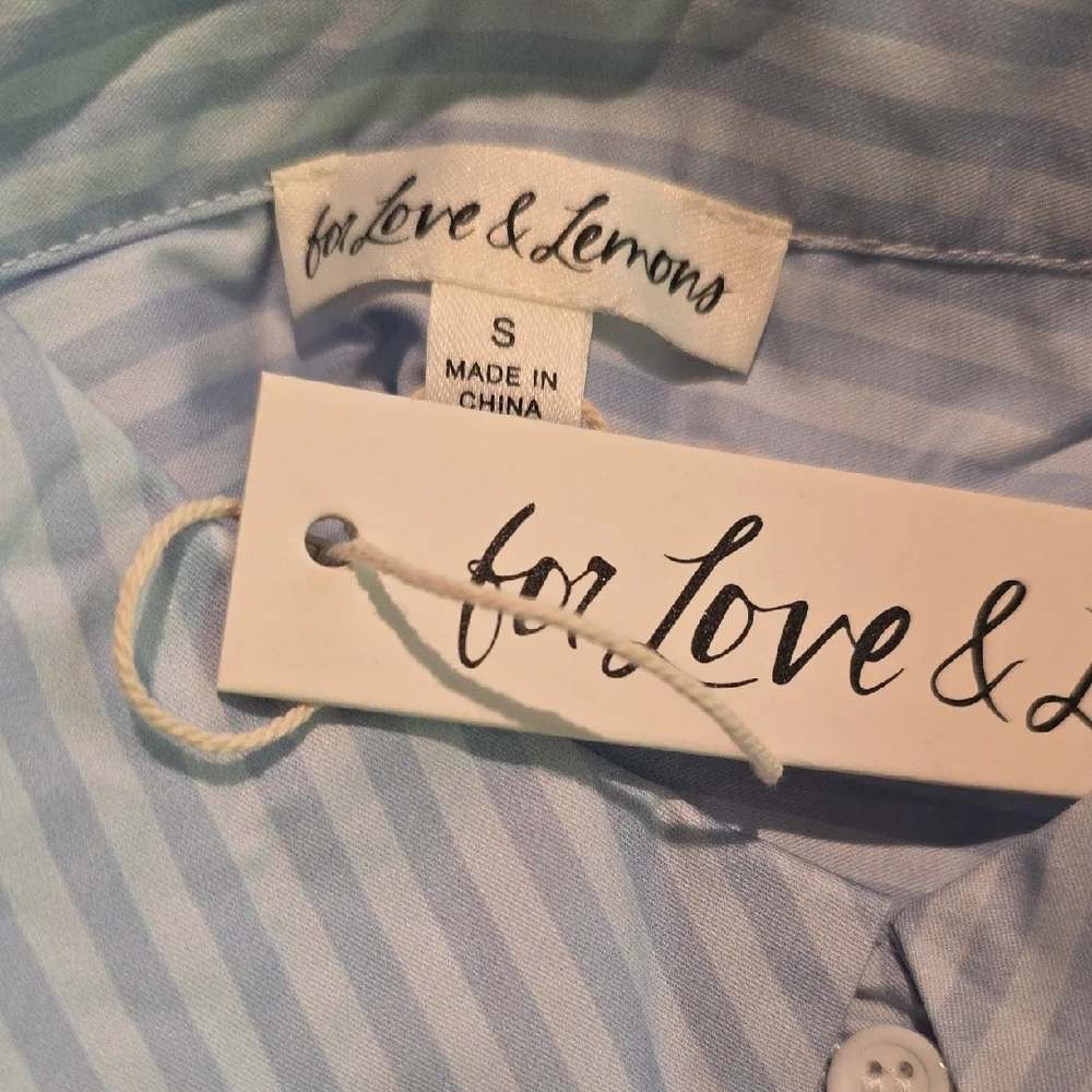 NWT FOR LOVE AND LEMONS TAMREN BLUE STRIPE BUTTON UP SHIRT TOP #4 SIZE S - Picture 6 of 7